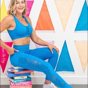 Buffbunny Cross my Heart Blue Mesh Leggings Size Small